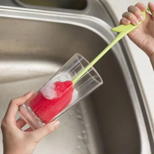Long handle tulip shape cup bottle washing soft sponge clean brush