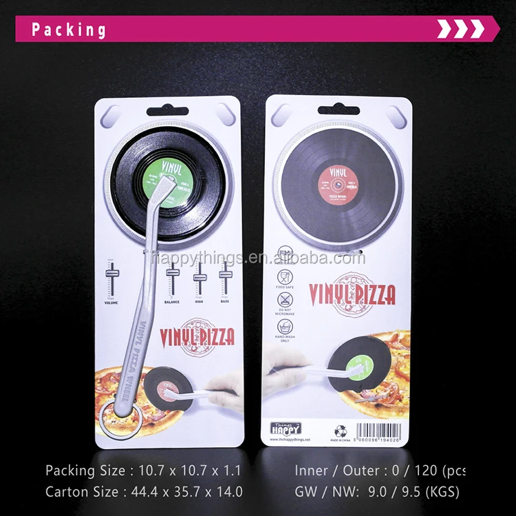 Прямая Заводская поставка, новый дизайн кухонной посуды, пластиковая круглая виниловая резак для пиццы с CD-записью в стиле ретро