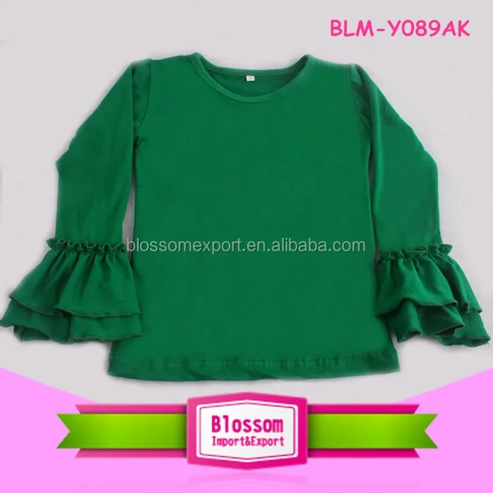 
Wholesale in stock spring triple ruffle icing cotton blank boutique shirts long sleeve o-neck baby icing shirts spandex 