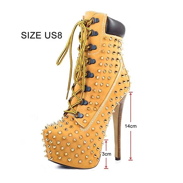 MANRINO-0451 2019 Fashion Trends Womens 14 CM High Heel Platform Studs Decor Lace Up Summer Ankle Boots For Lady