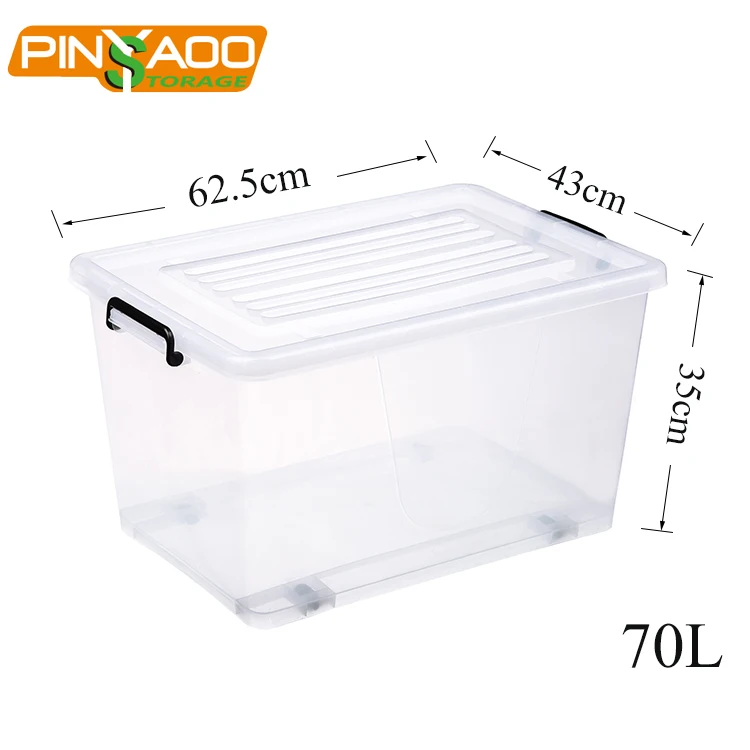 70L Clear Transparent Large Plastic Clothes Storage Containers Tote Bin Box with Lid