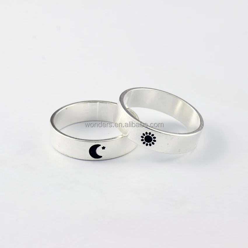 Steel Fashion Engrave Sun Moon Women Wedding Set Rings Jewelry