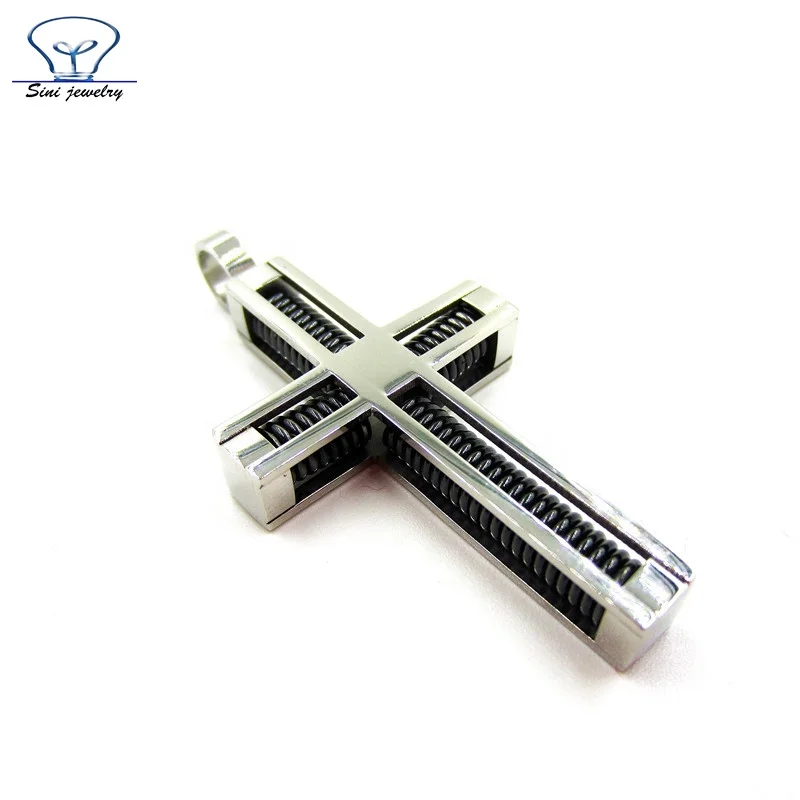 Stainless steel unique cross pendant with IP Black Spring scalar energy pendant