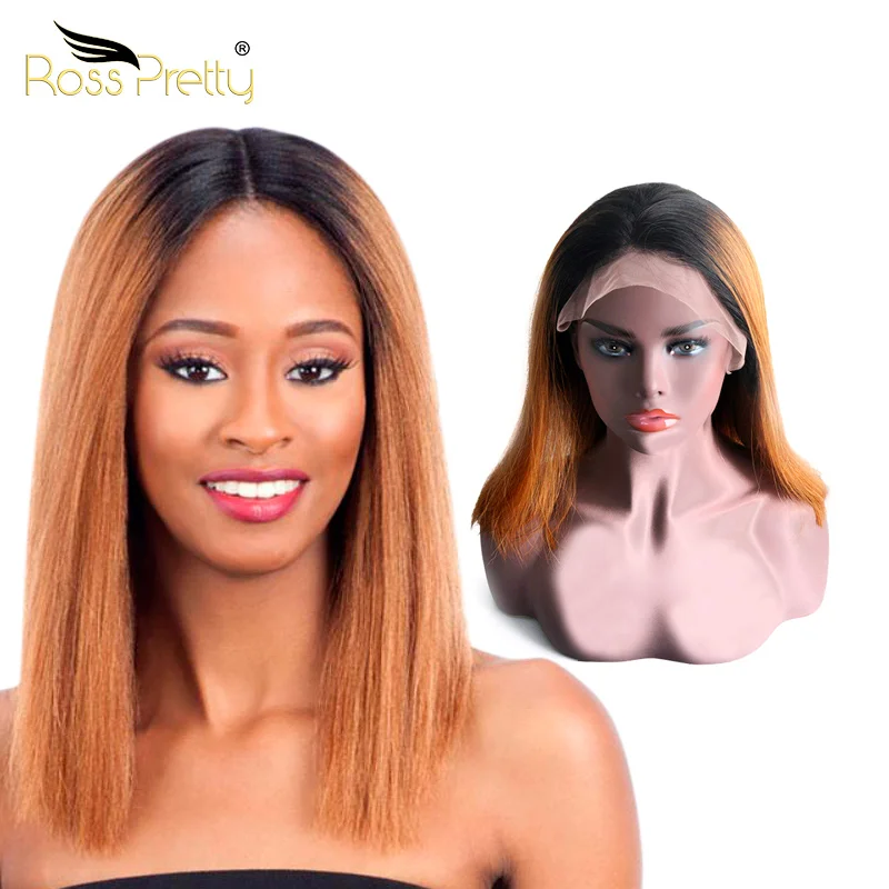 Wholesale natural brazilian peruvian  1b 30 ombre honey brown color 13x4 lace frontal human hair bob wigs