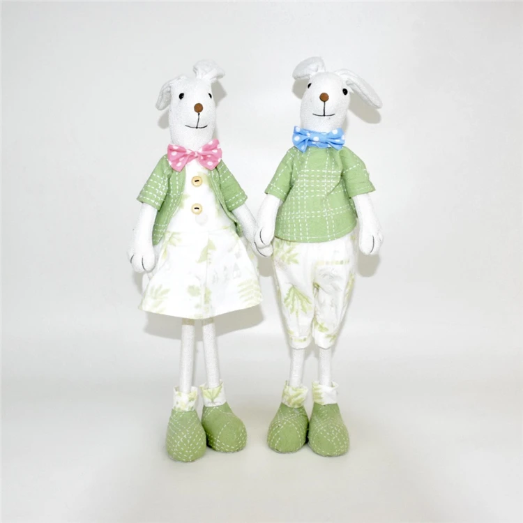 Spring Home Decor Rabbit Figure Ornament Dolls Holiday Gifts Green Fabric Stuffed Standing Bunny For Easter