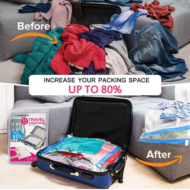 Travel Space Saver Bags - Roll Up Storage Bags - Compression Bags for Clothes - No Vacuum or Pump Needed