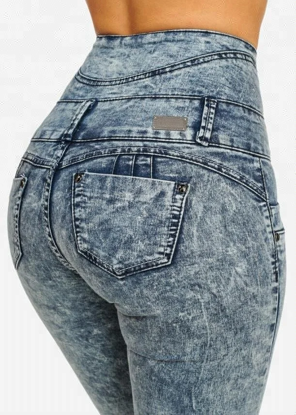 Royal wolf denim jeans manufacturer dark blue acid wash six button wide high waist butt lift skinny brazilian jeans