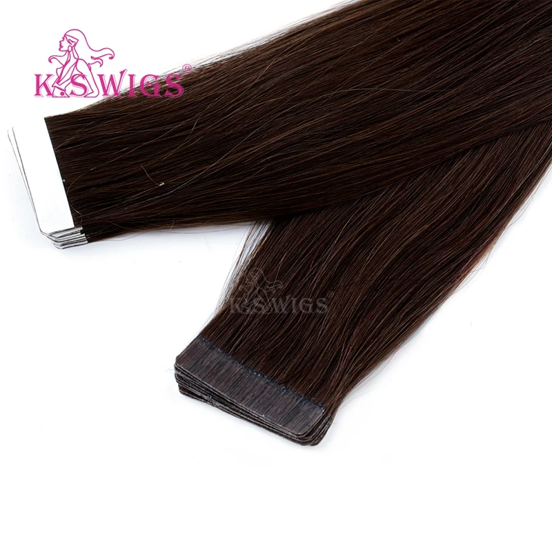 
K.S WIGS Tape In Human Hair Extens Dark Brown 24 Inch German Brown Hair Tape Double Drawn Russian Hair Tape Extens 