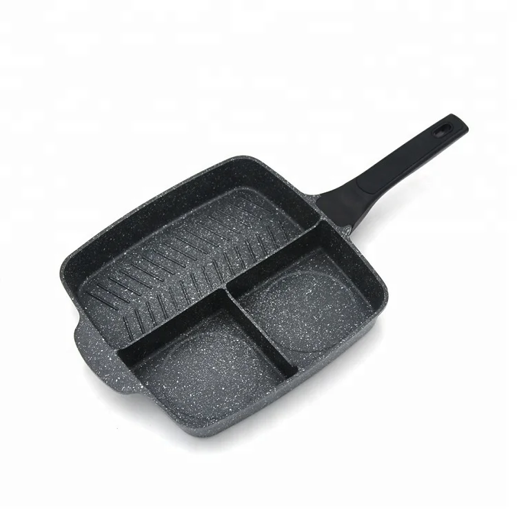 Joyway 3 in 1 section breakfast pan copper color with non stick coating 3-in-1 frying pan