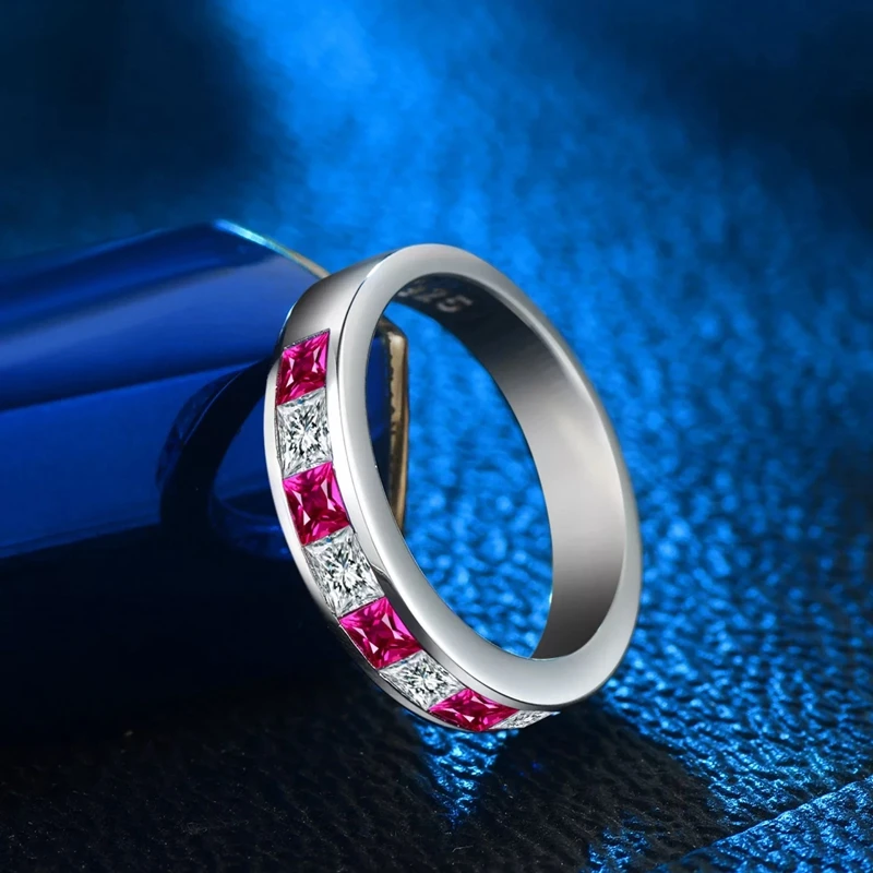 custom design 925 sterling silver red sapphire square stone rings women ladies sapphire channel set  stacking rings