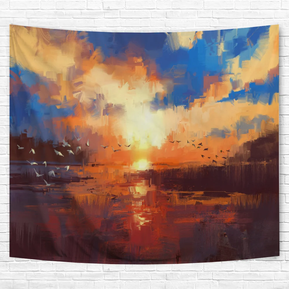 Handmade Painting Printed Tapestry Wall Hanging Wall Tapestry 100% Polyester Fabric Woven Jacquard OEM WK Plain Digital Printing