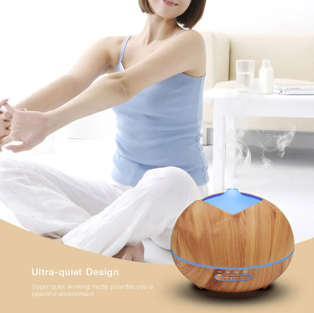 
High Quality LED Night Lamp 400ML Ultrasonic Wooden Air Humidifier Aroma Essential Oil Diffuser for Home Fogger Mist Maker 