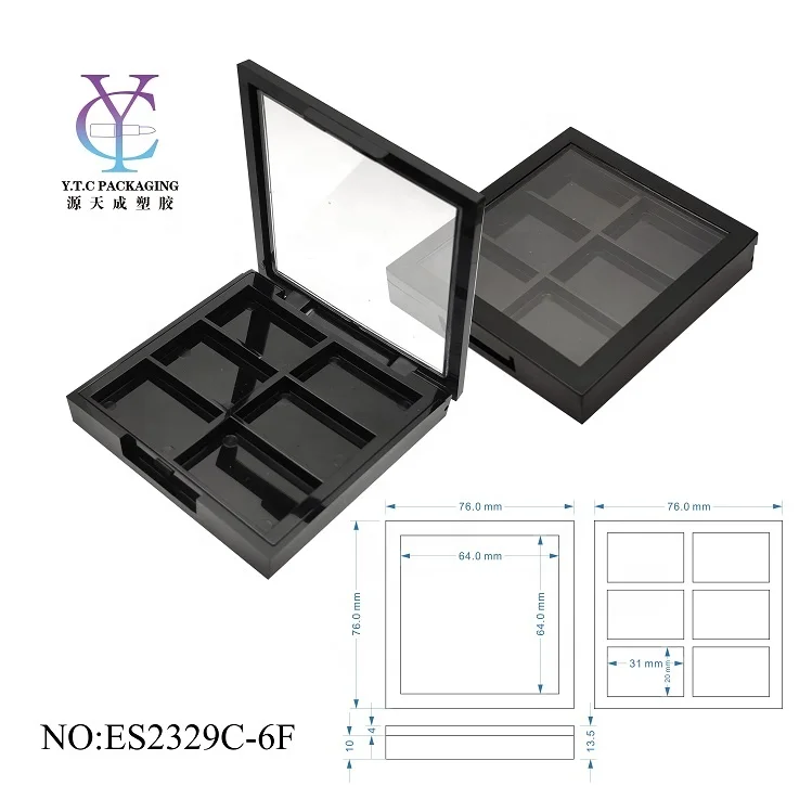 
cosmetic packaging 6 colors square plastic empty compact powder blush case eyeshadow palette 