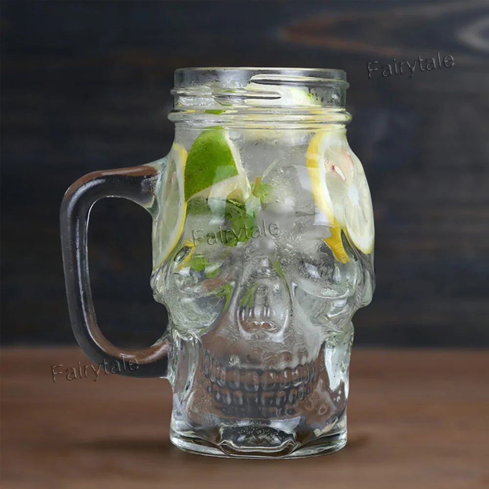 
Ghost Head Shaped Glass Mason Jar Mug with Tin and Handle 