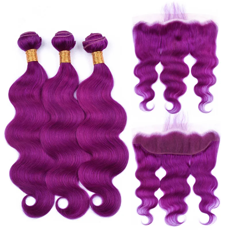 Brazilian wholesale 10a 12a grade body wave 100% human virgin Brazilian hair extension purple human hair bundles with frontal