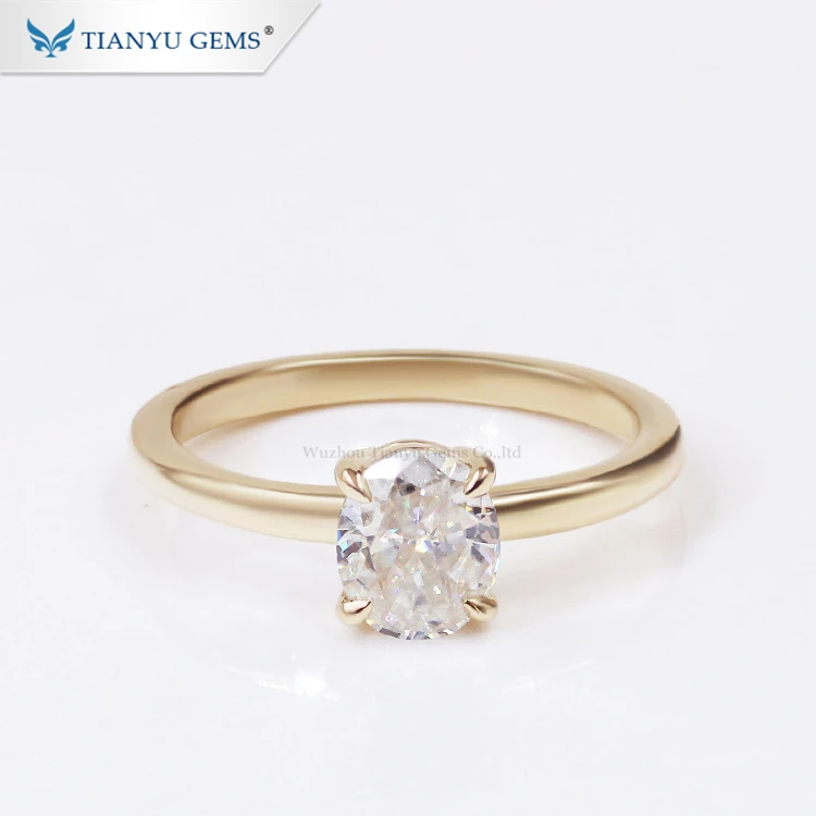 Tianyu gems simple design yellow gold oval shape moissanite engagement ring for women