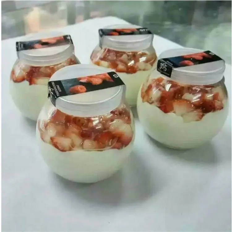200ml Round Ball Pudding Glass Jar, Candy Beverage Glass Gottle, Pudding jar with PE lid