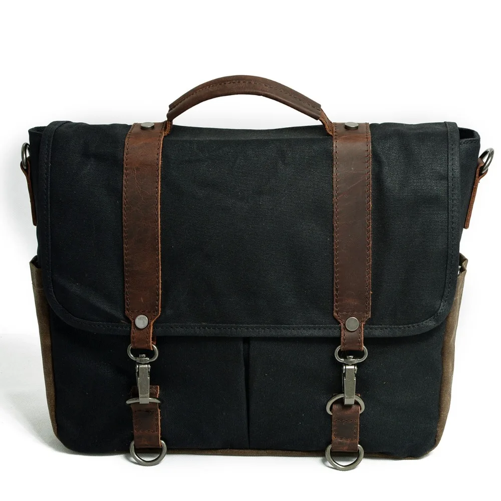 Elegant brand waterproof waxed canvas design unisex vintage DSLR Leather photograph messenger camera bag
