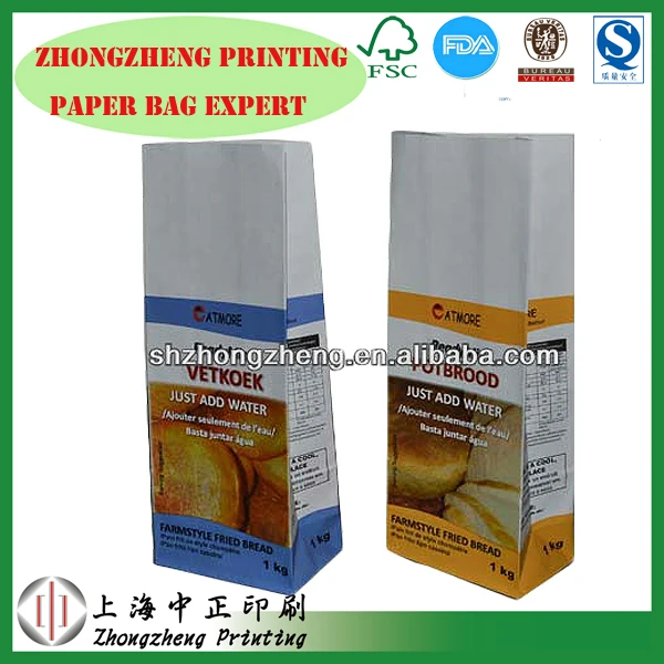 Пакет для муки из крафтовой бумаги, упаковка из белой крафт-бумаги, пакет для переноски SGS CMYK, упаковка для зерновых продуктов, флексографическая печать, принимаем