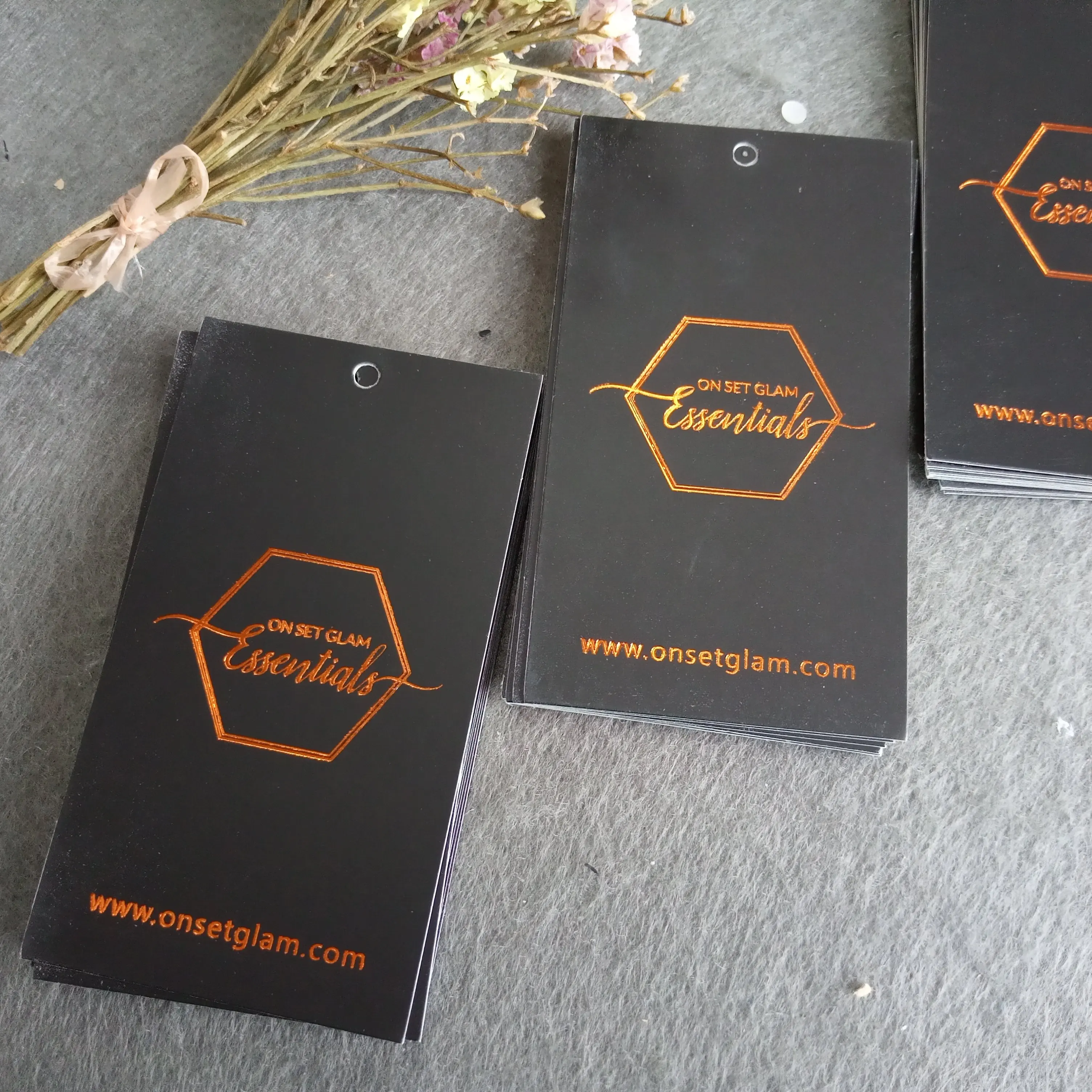 Оптовая продажа подвесные бирки для одежды на заказ штампованные из розовой золотой фольги