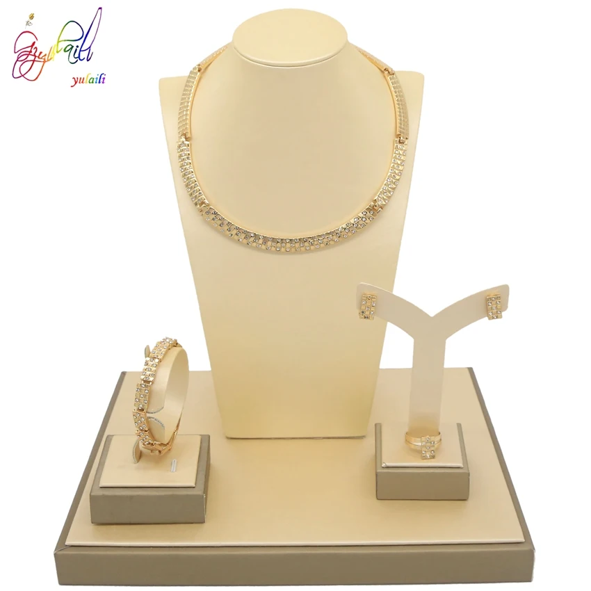 18K Gold Plated Big Saudi Arabia Costume Jewelry Sets Wholesale Schmuck gold jewelry bracelet and ring