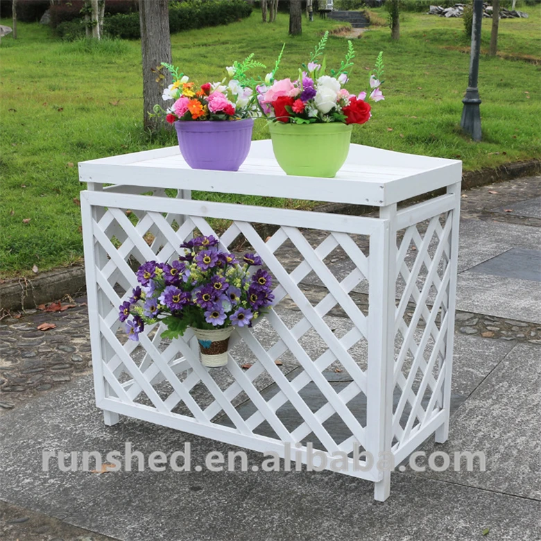 Beautiful White Foldable Outdoor Decorative Wooden Air Conditioner Cover