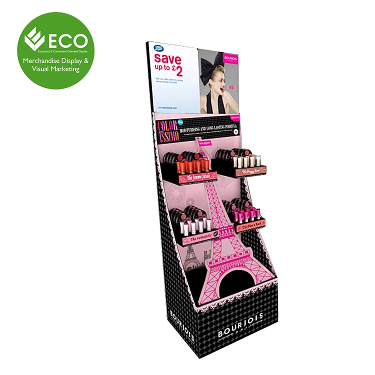 Wholesale Cardboard Paper Product Floor Eyelash Cosmetic Display Stand Cardboard Makeup Displays Rack