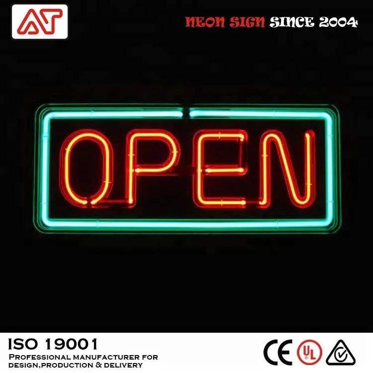 Lead free Rohs oem china manufacturers custom glass tube letters metal grid retro neon sign open neon light sign