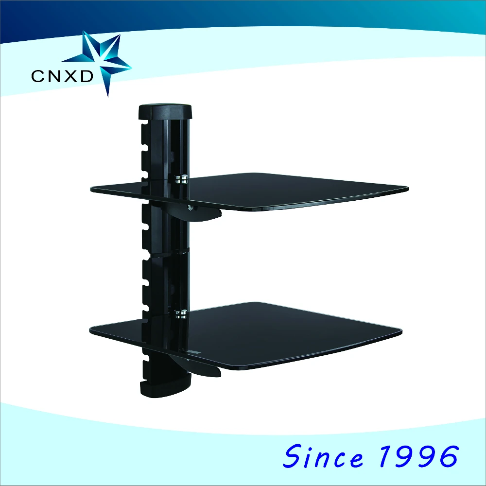 Wall Mounted AV Component Shelving System with Adjustable Tempered Glass Shelves , DVD bracket 2 Shelf