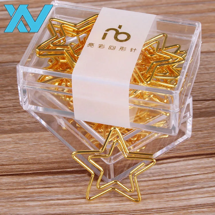 metal wire gold star paper clip bookmark with ABS box