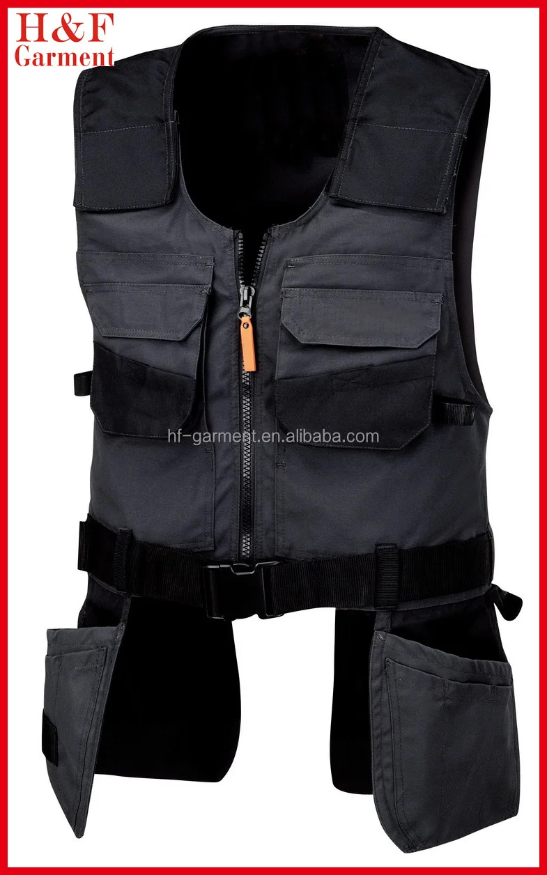 Mens working tool vest made of heavy duty canvas custom logo