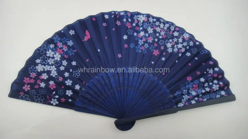 2022 custom fabric hand held fan with bamboo