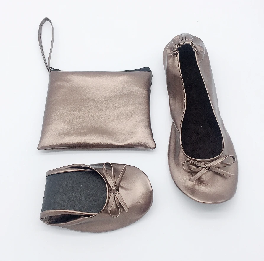 Wholesale Customized folding flats matching shoe and bag set flat shoe
