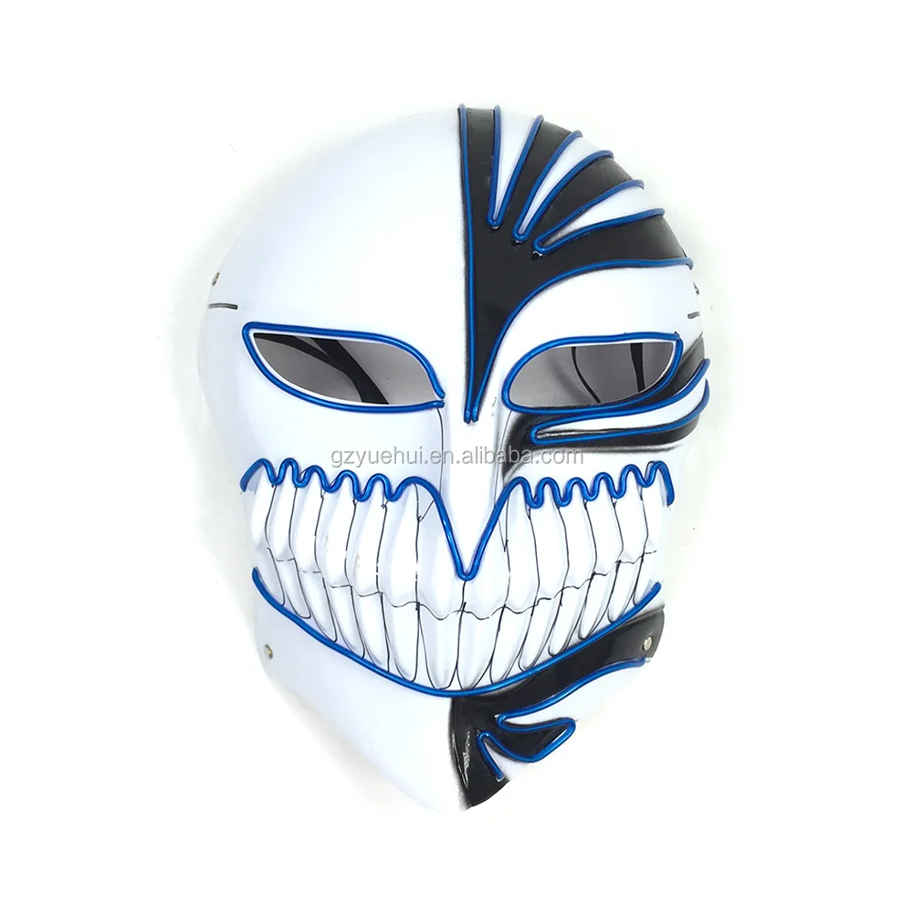 Wild Party Props Led Neon Strip Death Anime Character Mask Kurosaki Ichigo Cosplay Mask EL Illuminated Cartoon Theme Accessory