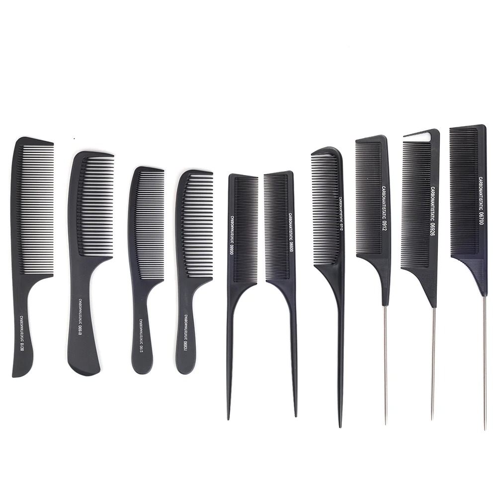 9Pcs Salon Hair Plastic Pro Styling Hairdressing Combs Barbers Black Brush Set
