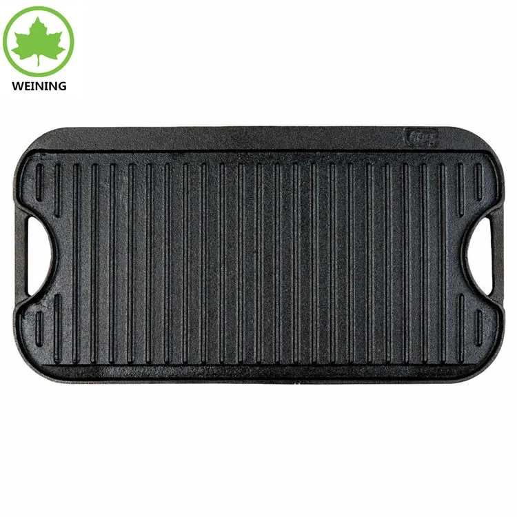 Pre Seasoned Nonstick Cast Iron Double Burner Reversible Grill Plate