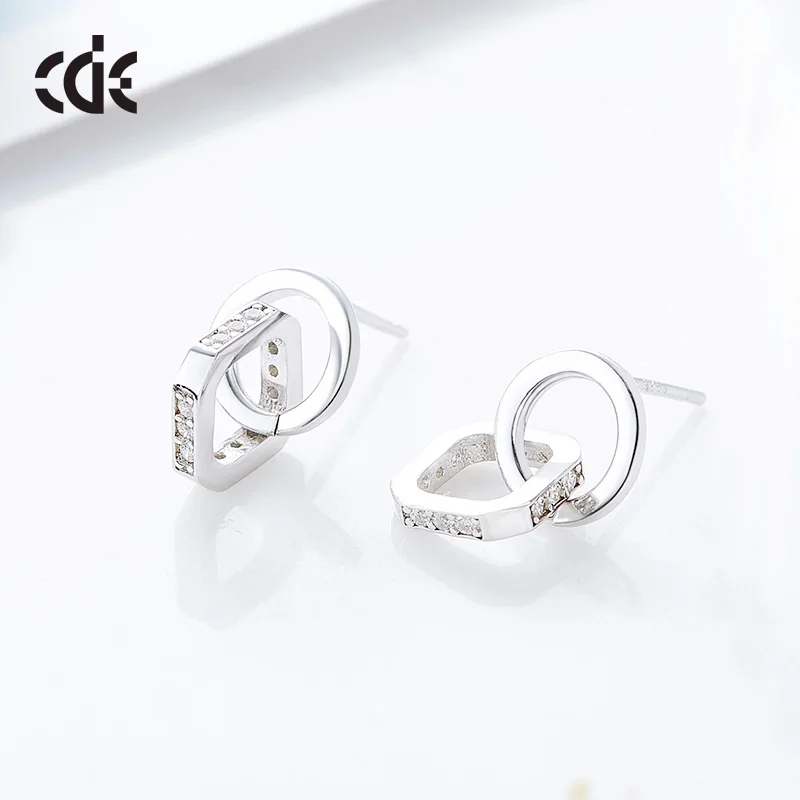 925 Silver Double Ring Women Stud Earring Circle