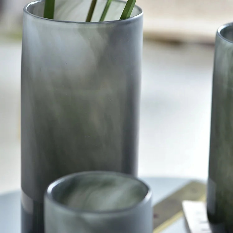 Bixuan Vases Sanded Matte Grey Handblown Glass Flower Arrangement Vase Tall Cylinder Stylish Table Decor Centerpieces Vase