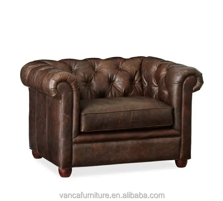 Antique Living Room Furniture Italy Chesterfield Brown Leather Sofa