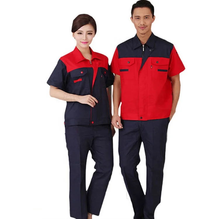 Summer Men Women Car Repair Working Clothes Short Sleeve Jackets+Pants Suit Factory Workers Workwear