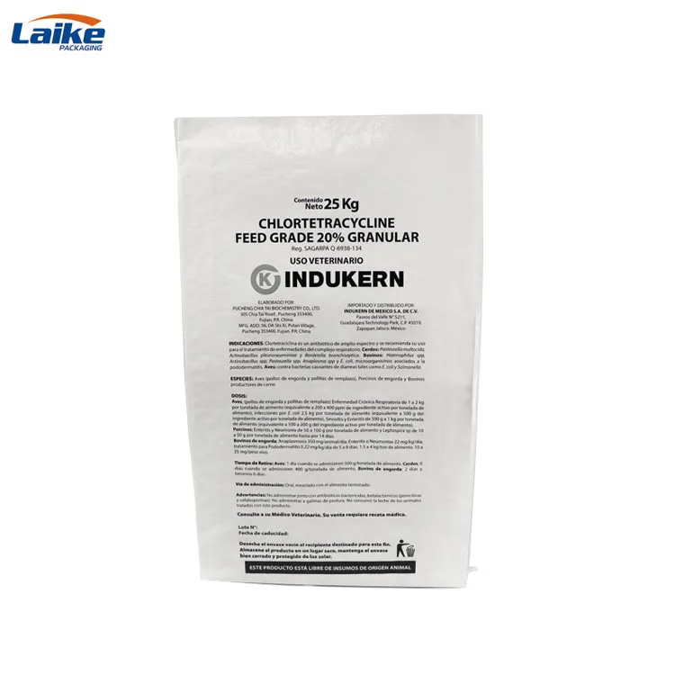 China manufacturer laminated polypropylene white pp woven feed bag,25kg 50kg feed sack, plastic woven feed bag