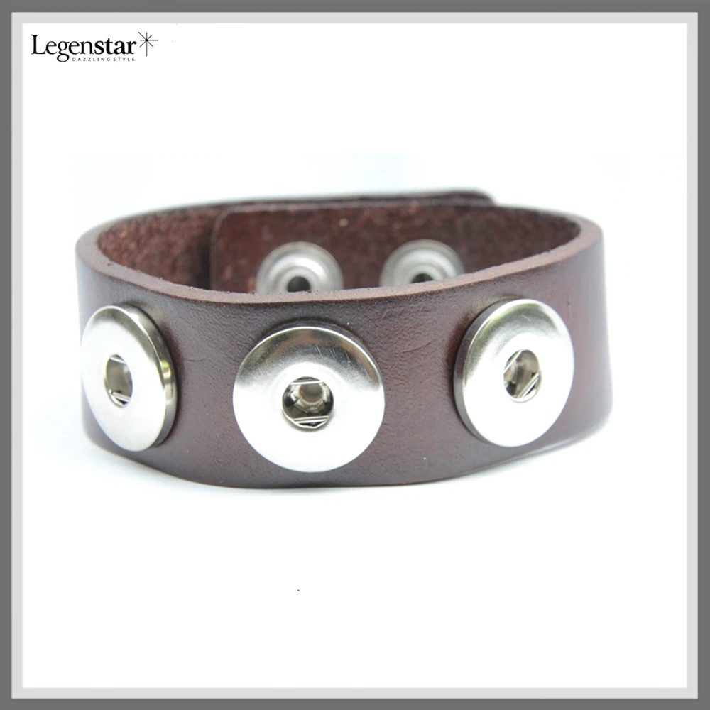 Classic White Genuine Leather 18mm Snap Button Charm Bracelet For Women