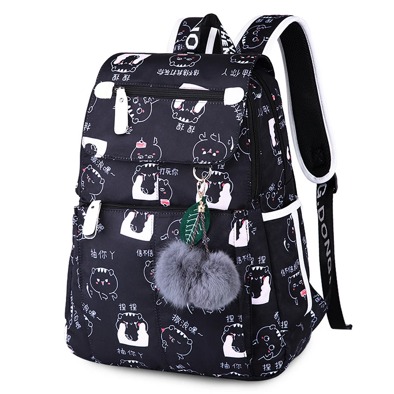 
women canvas printing college student backpack girls book bag wholesale school bags for teenagers with usb charging 