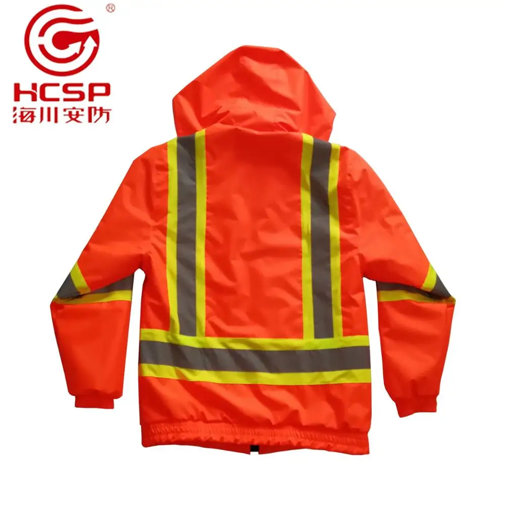 HCSP Winter Heated PVC Raincoat Orange Fluorescent High Visibility Safety Reflective Jacket