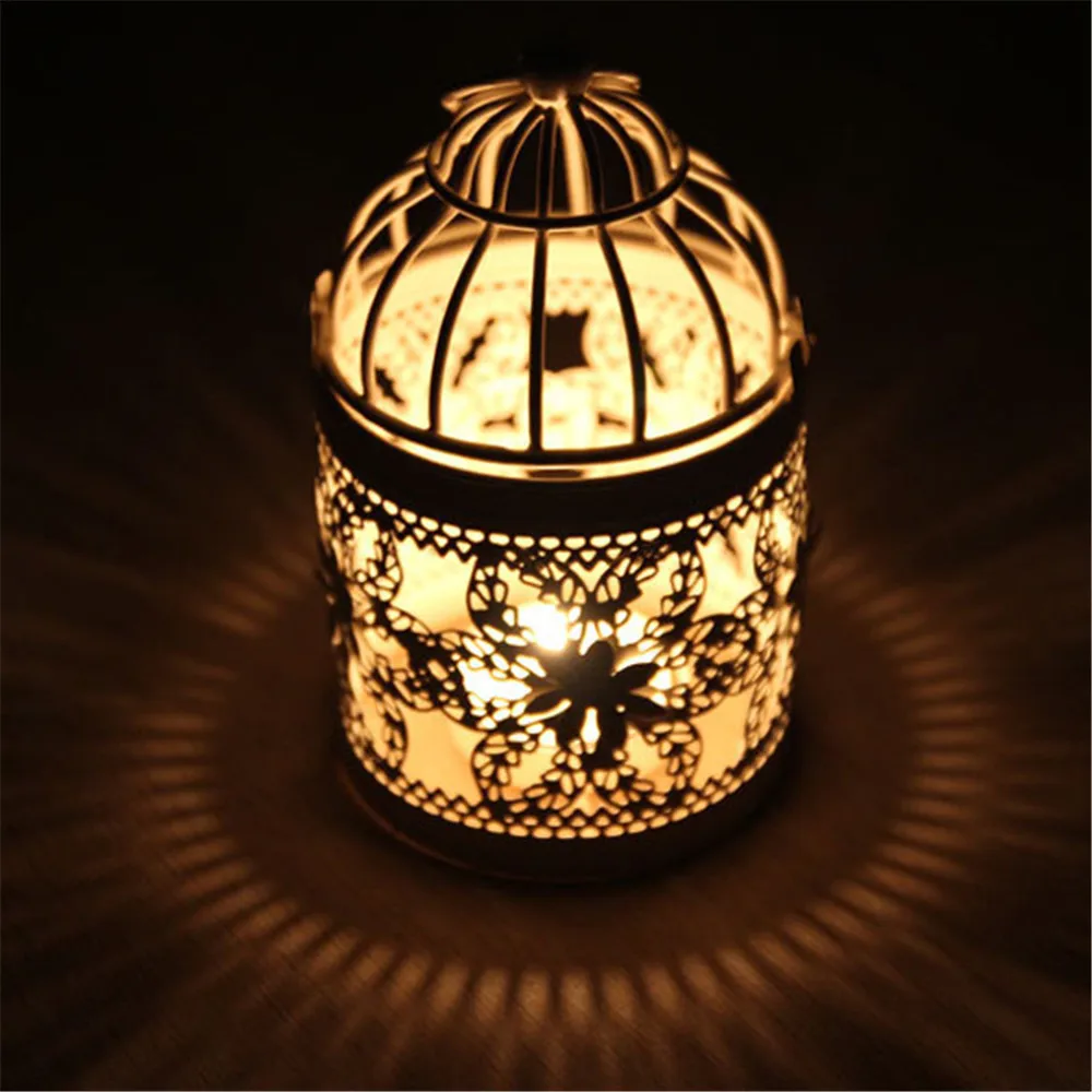 European metal white decorative bird cage candle holder