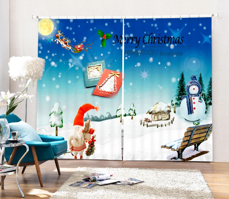 
Christmas Decorative Drapes Hot Sale Custom 3D Photo Printed Bathroom Living Room Window Curtains 
