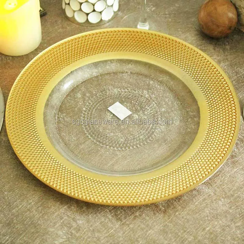 gold rim clear glass dinner charger plates