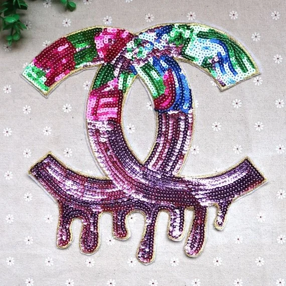 
Hot sale ! CC Sequin patch pattern sequin letter patches fashion sew on patch letter embroidered badges Accept custom design 