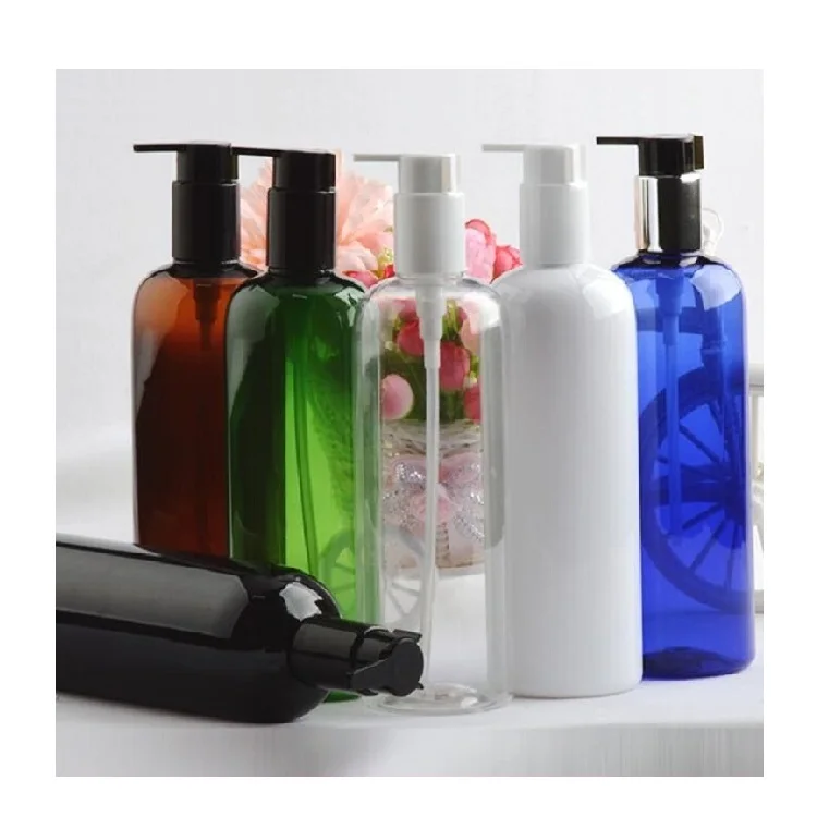 500ml long neck PET plastic empty bottle, long mouth large pump head bottle for shampoo
