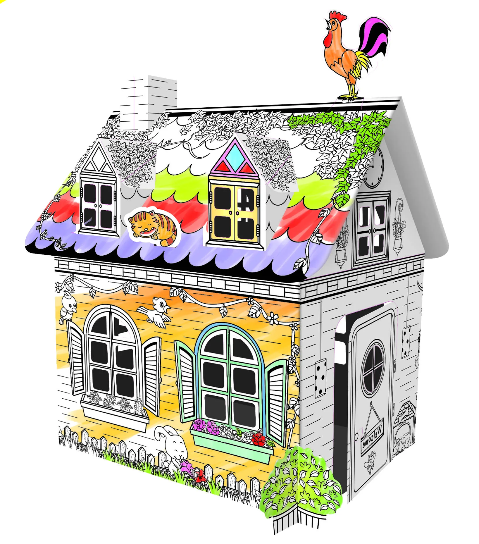 Оптовая продажа, образовательные 3d-рисунки для рисования «сделай сам», картонные крафтовые картины, деревенский дом с ручкой для детей